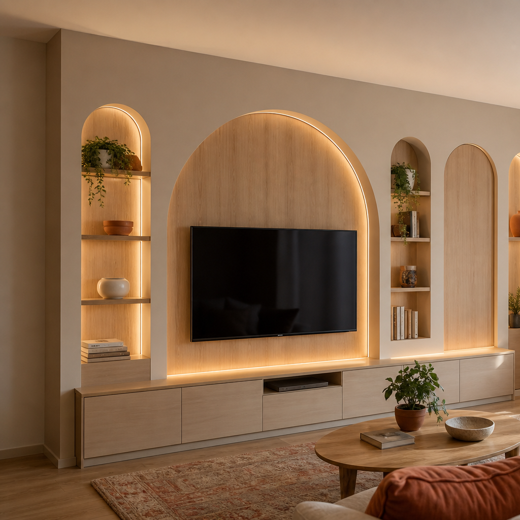 Parete soggiorno con archi moderni Rovere Sabbia 2