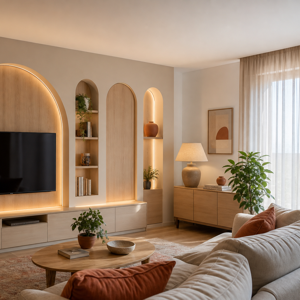 Parete soggiorno con archi moderni Rovere Sabbia 3