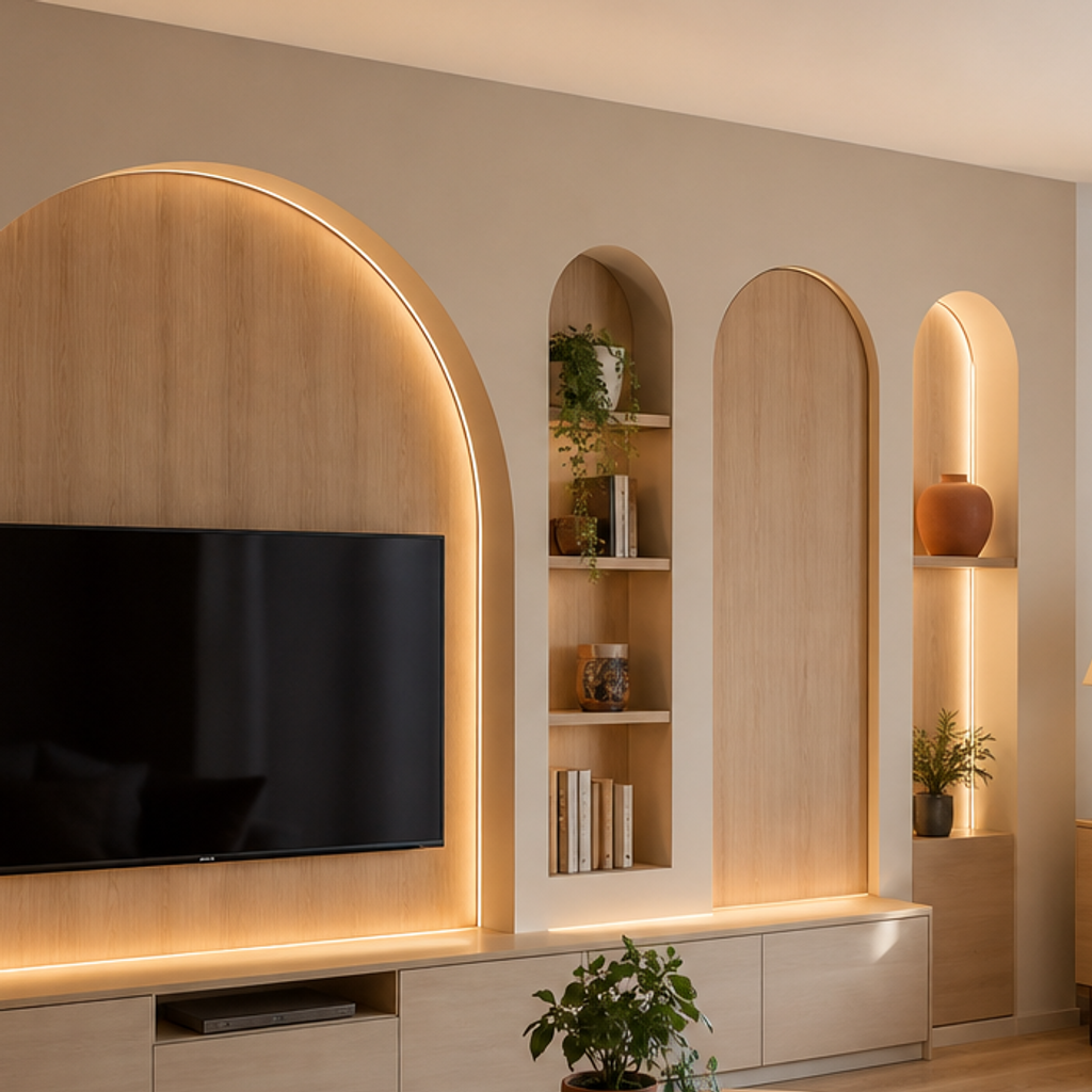 Parete soggiorno con archi moderni Rovere Sabbia 4