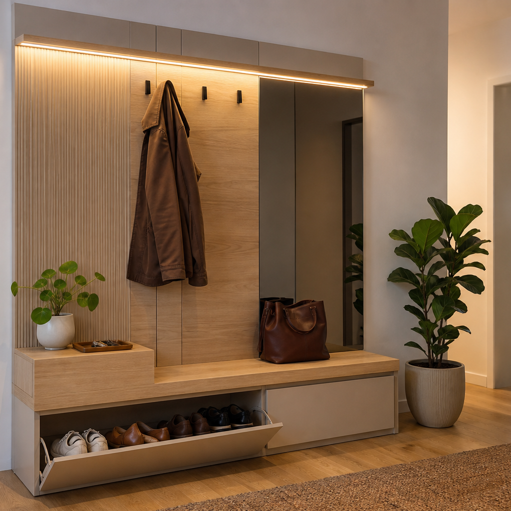 Parete ingresso con panca Rovere Specchio 1