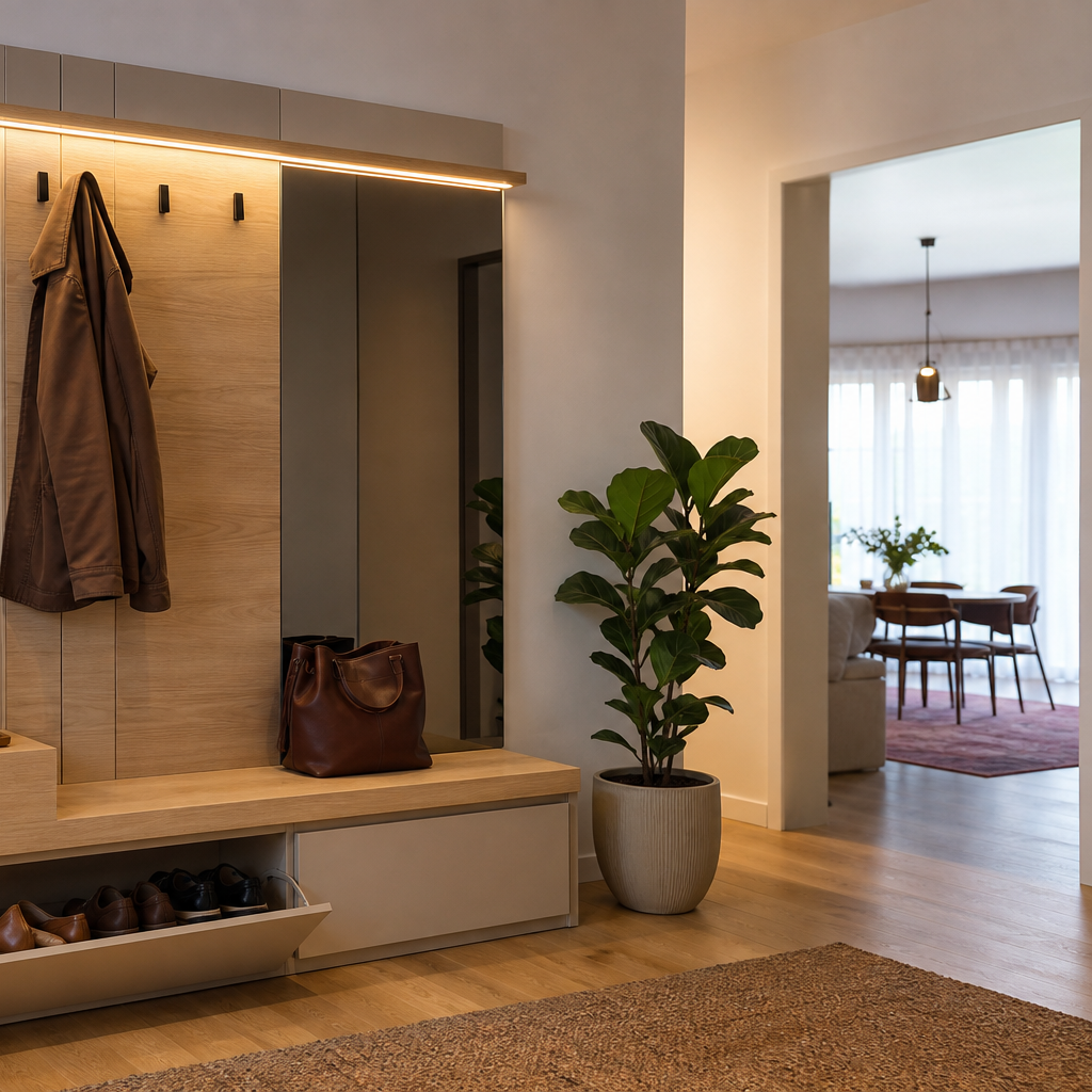 Parete ingresso con panca Rovere Specchio 3