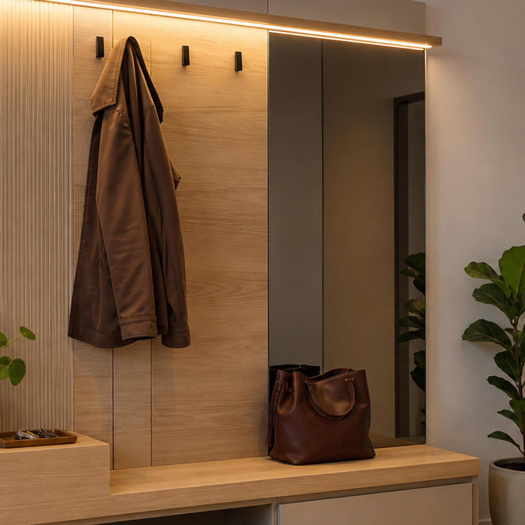 Parete ingresso con panca Rovere Specchio 4