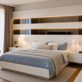 Parete testiera letto con LED Bianco Specchio 1