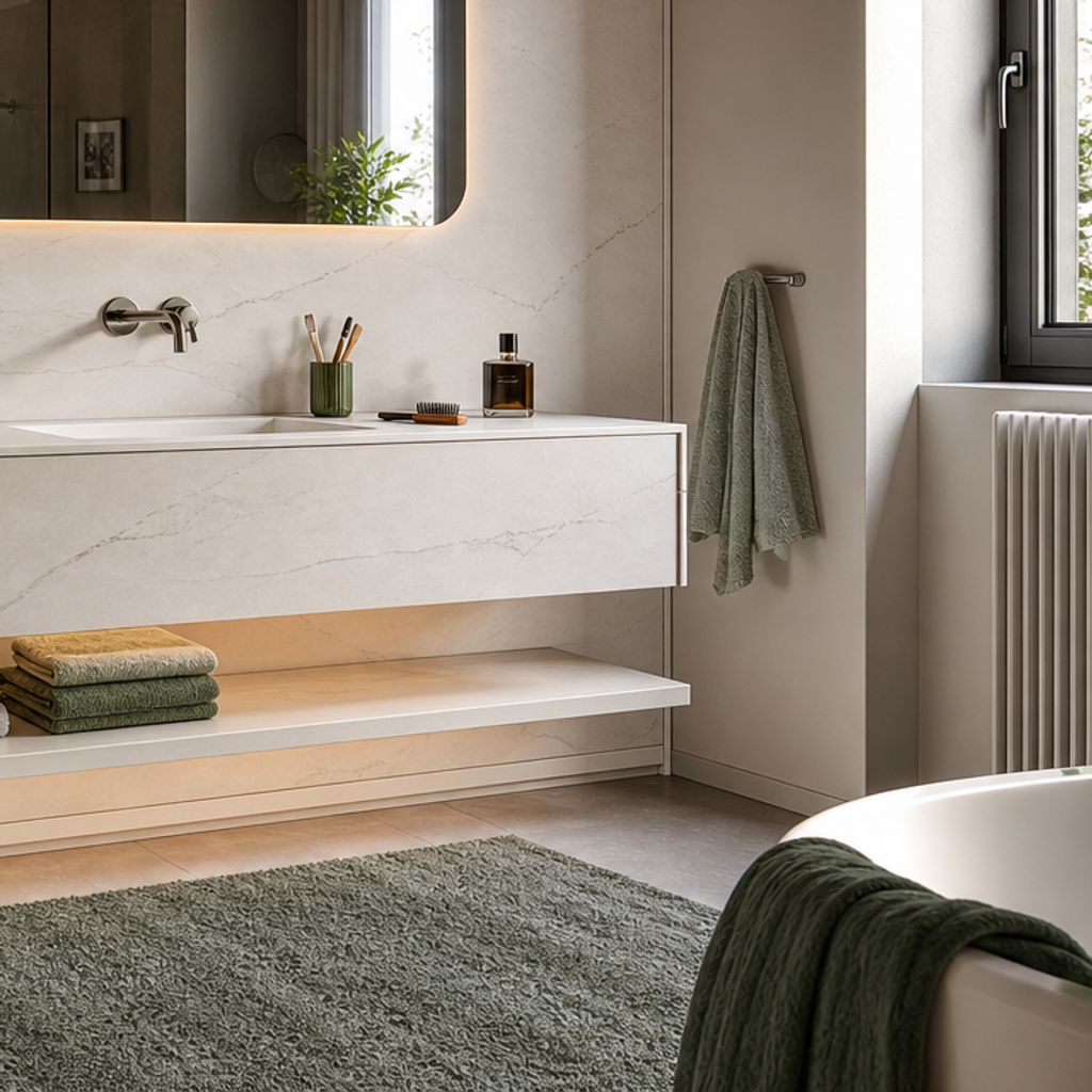 Parete lavabo con specchio LED HPL Chiaro 5