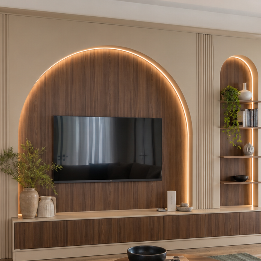 Parete soggiorno con archi moderni Noce Canapa 4