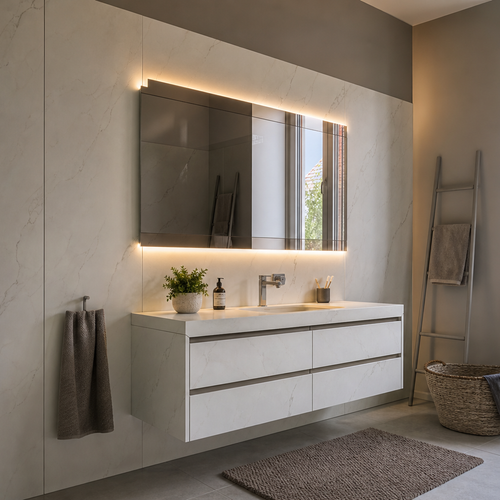 Parete bagno effetto marmo Marmo Specchio 1