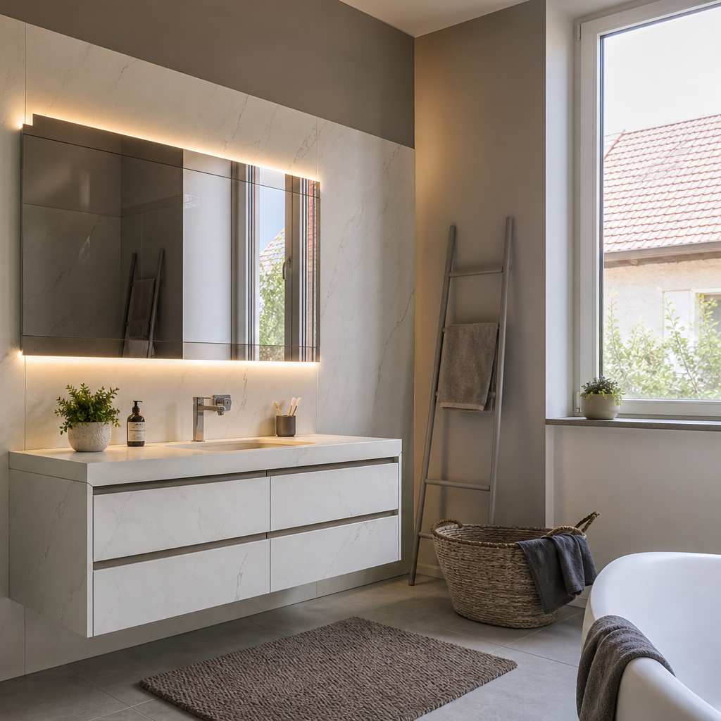 Parete bagno effetto marmo Marmo Specchio 3