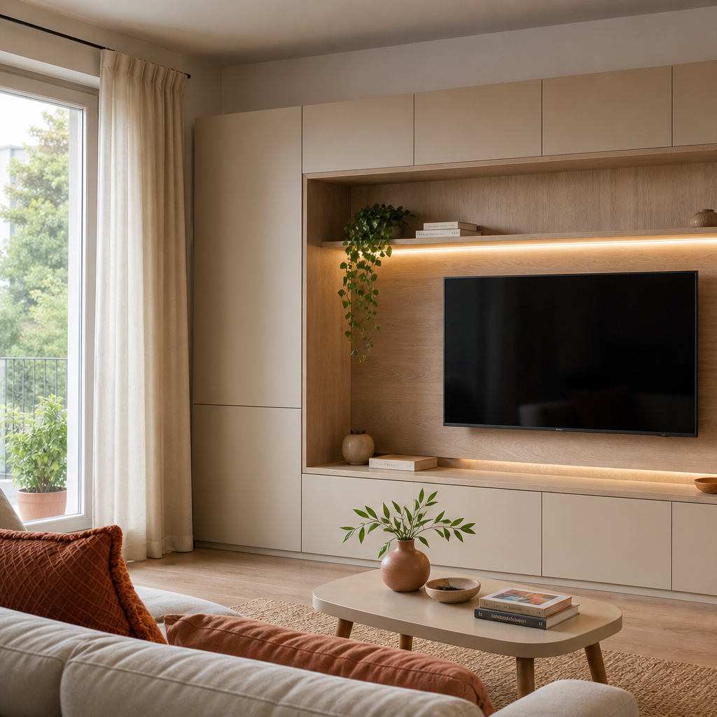 Parete TV compatta per appartamento Rovere Sabbia 2