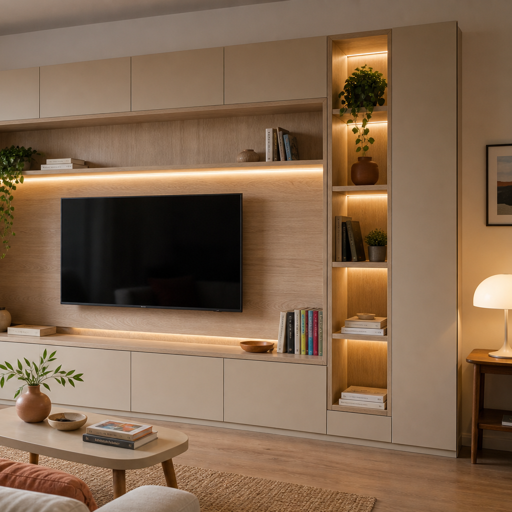 Parete TV compatta per appartamento Rovere Sabbia 3
