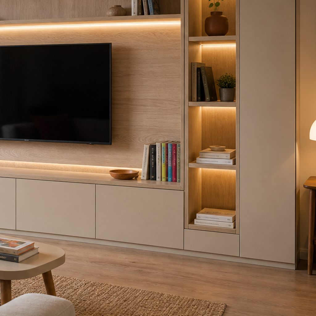 Parete TV compatta per appartamento Rovere Sabbia 5