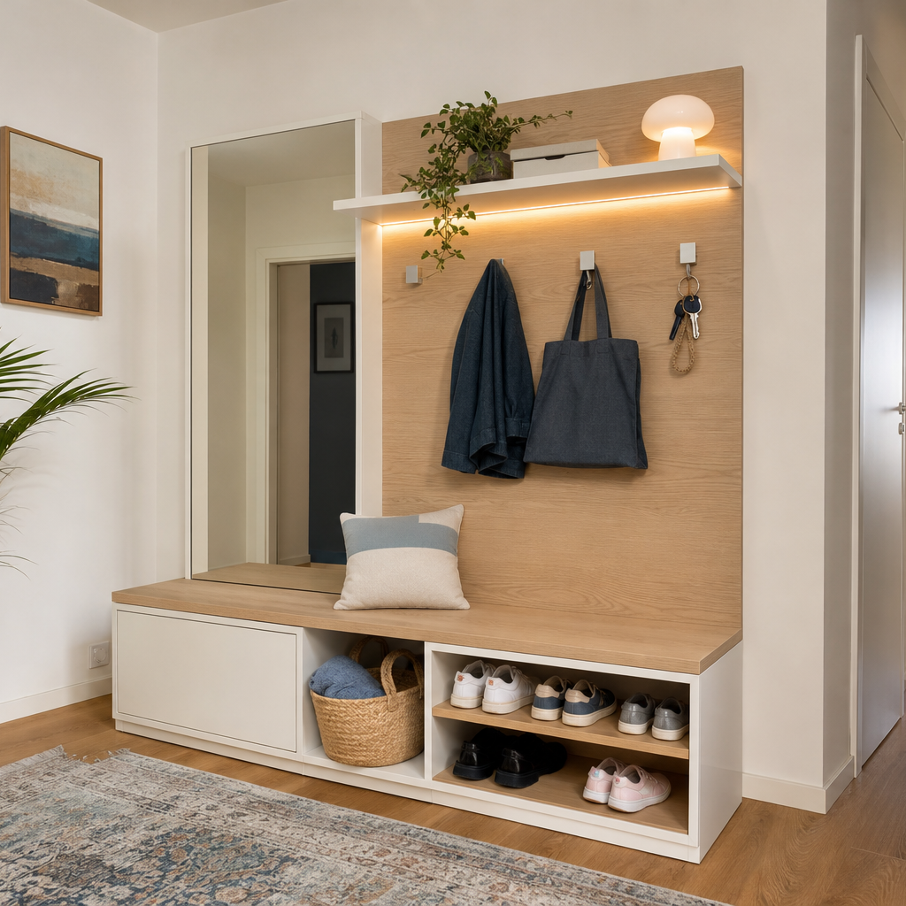 Parete ingresso con panca Bianco Rovere 1