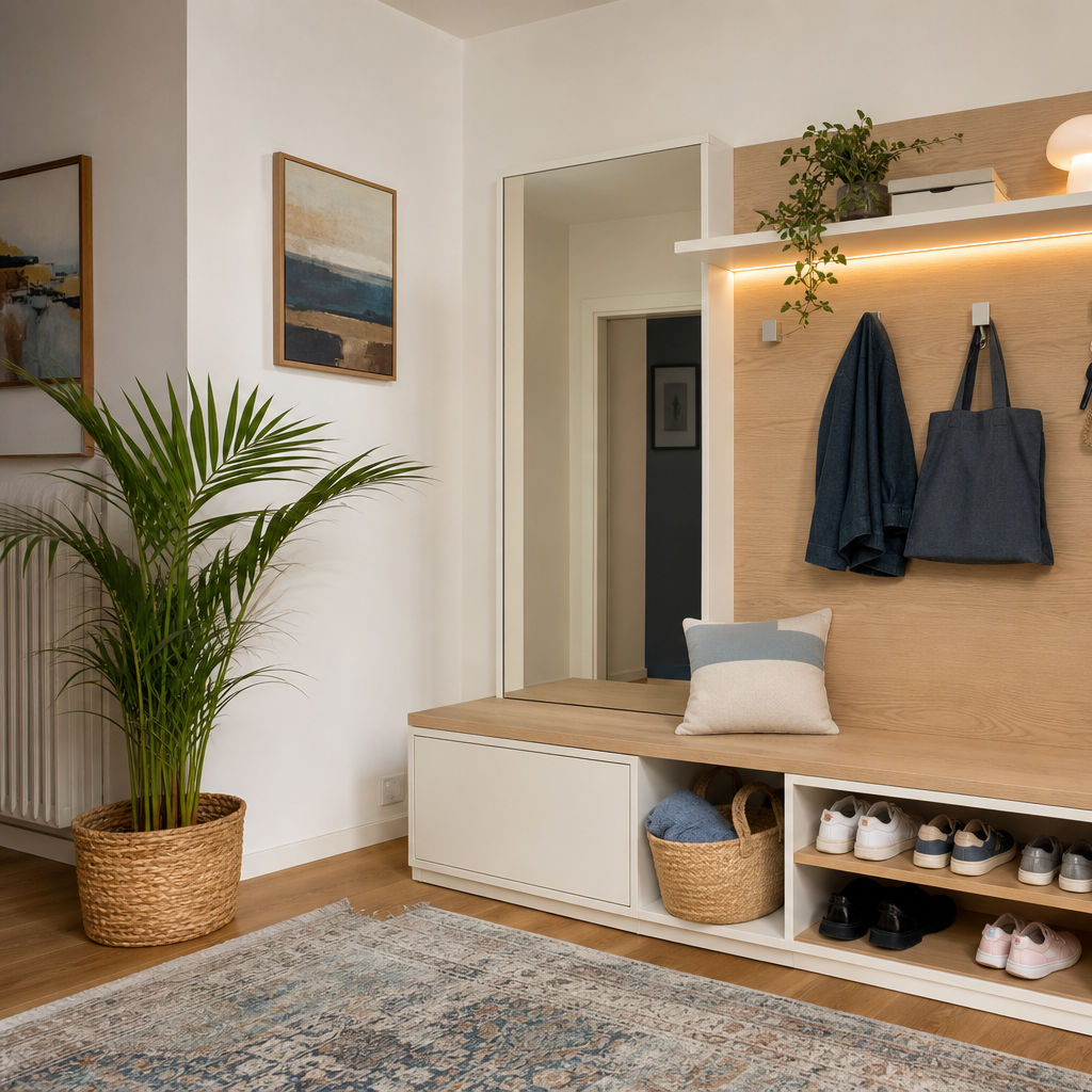 Parete ingresso con panca Bianco Rovere 2