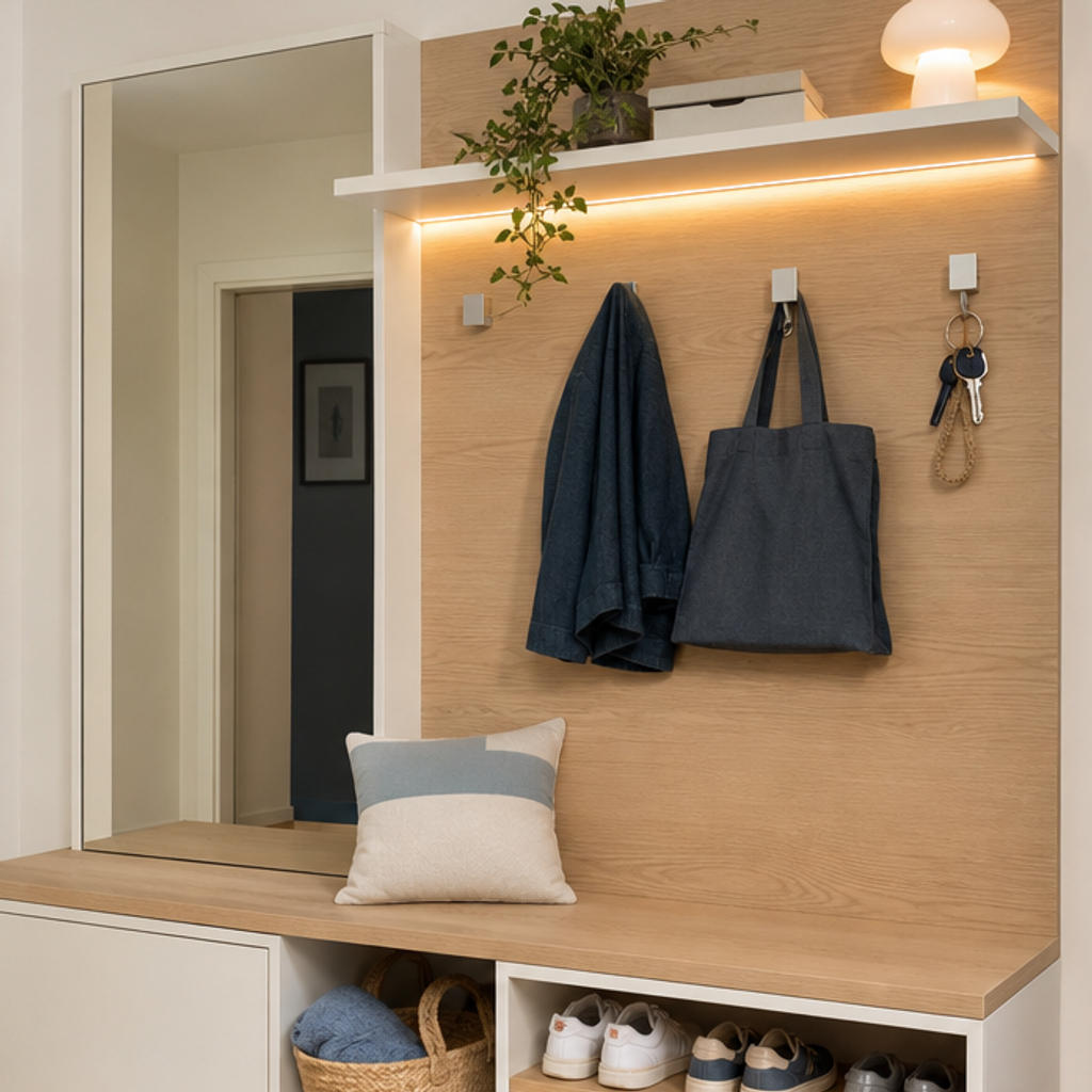 Parete ingresso con panca Bianco Rovere 4