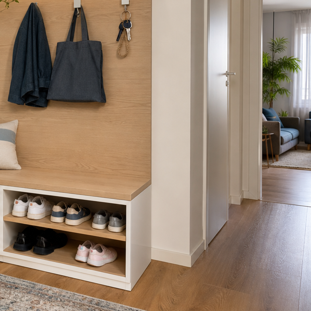 Parete ingresso con panca Bianco Rovere 5