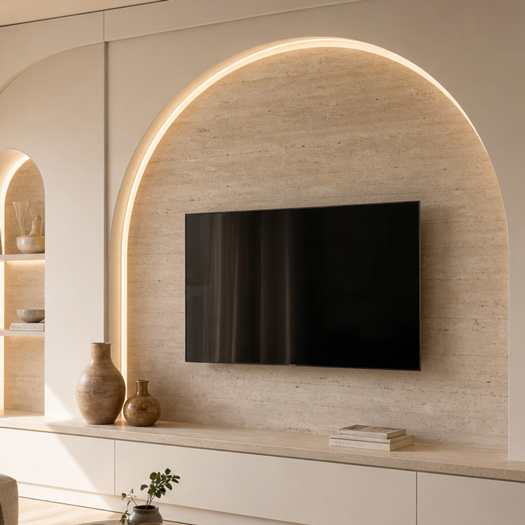 Parete soggiorno con archi moderni Travertino Chiaro 4