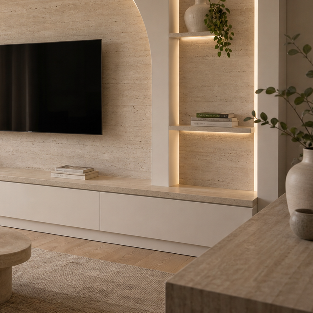 Parete soggiorno con archi moderni Travertino Chiaro 5