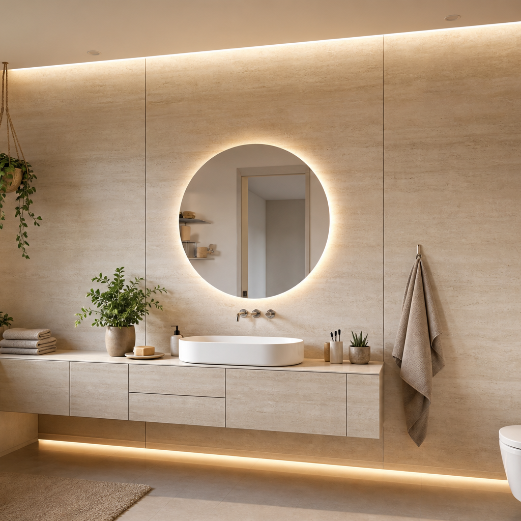 Parete bagno effetto marmo Travertino LED 1