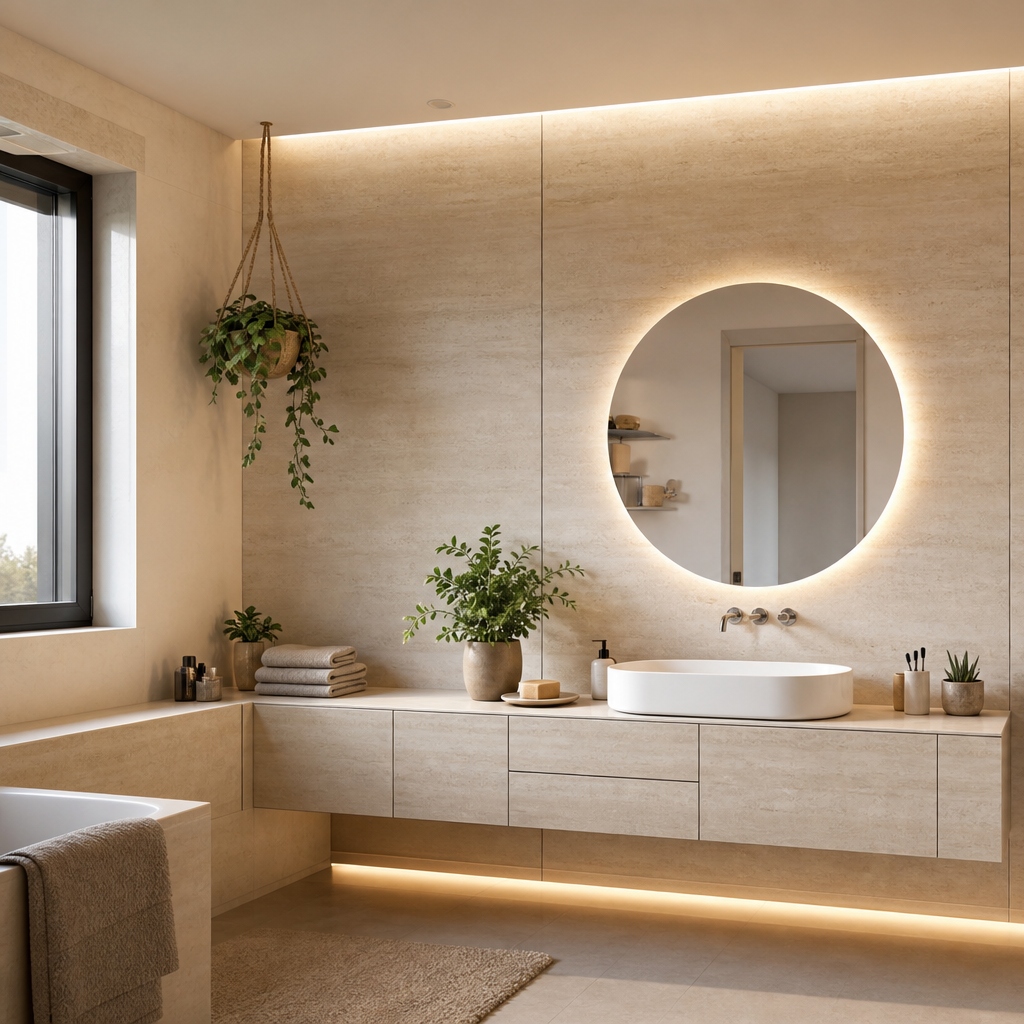 Parete bagno effetto marmo Travertino LED 2