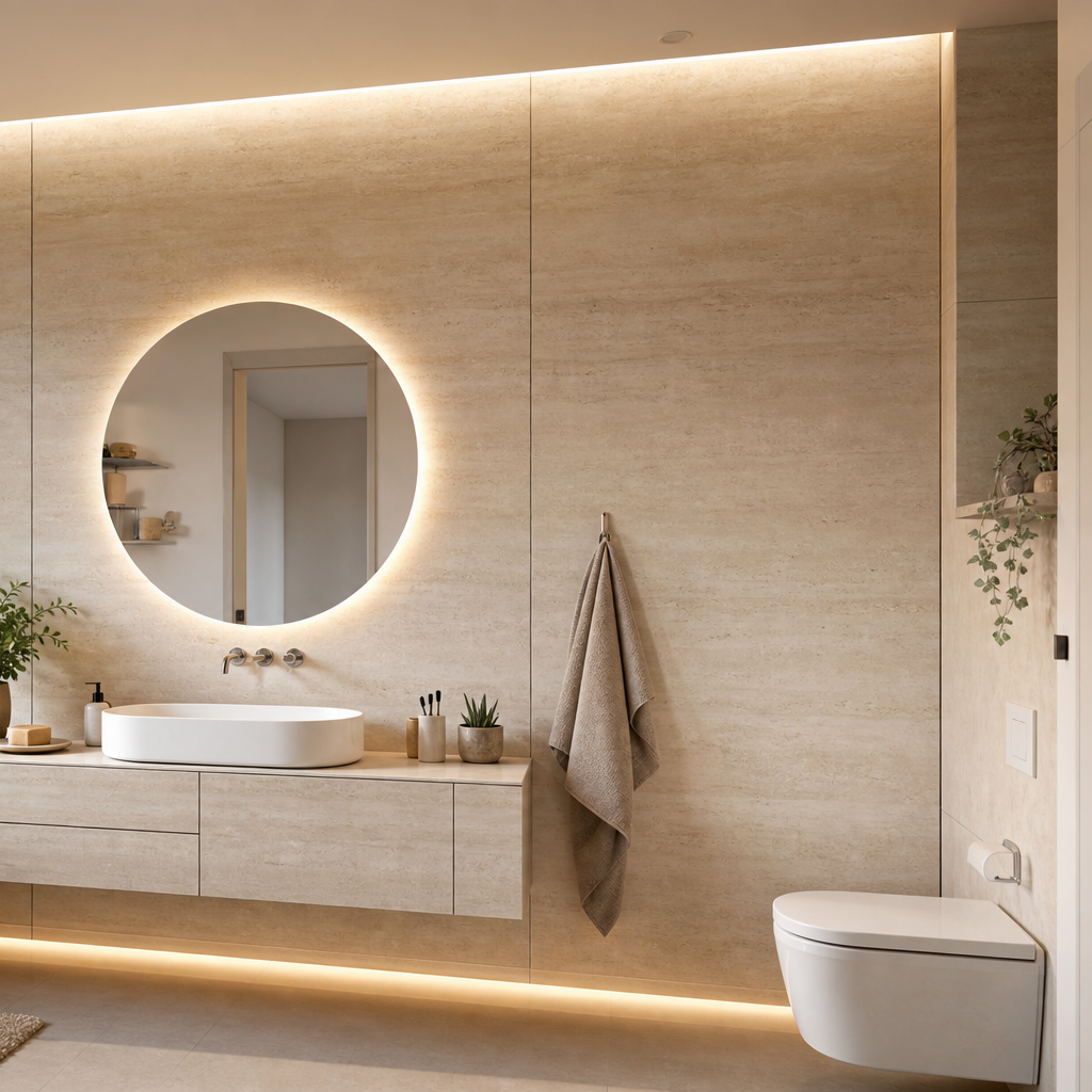 Parete bagno effetto marmo Travertino LED 3