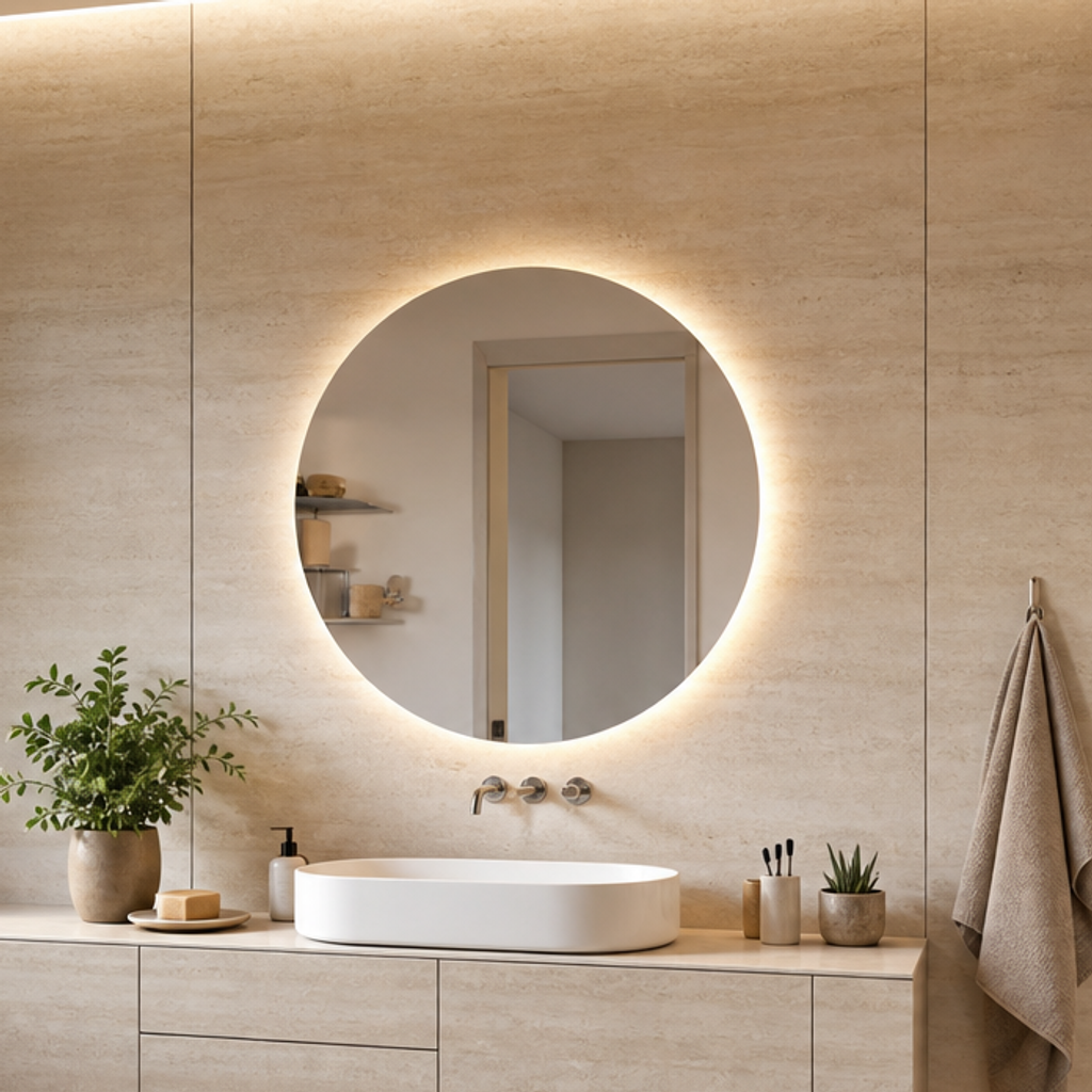 Parete bagno effetto marmo Travertino LED 4