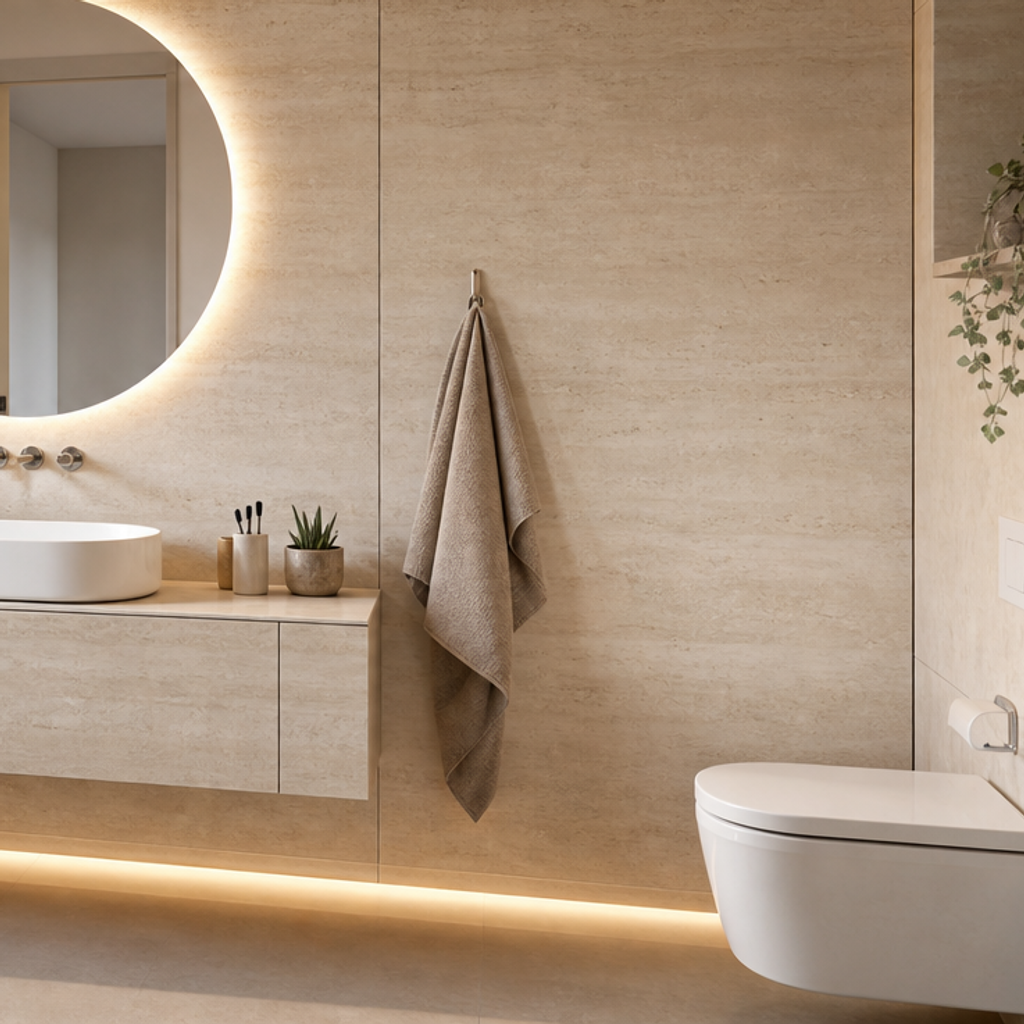 Parete bagno effetto marmo Travertino LED 5