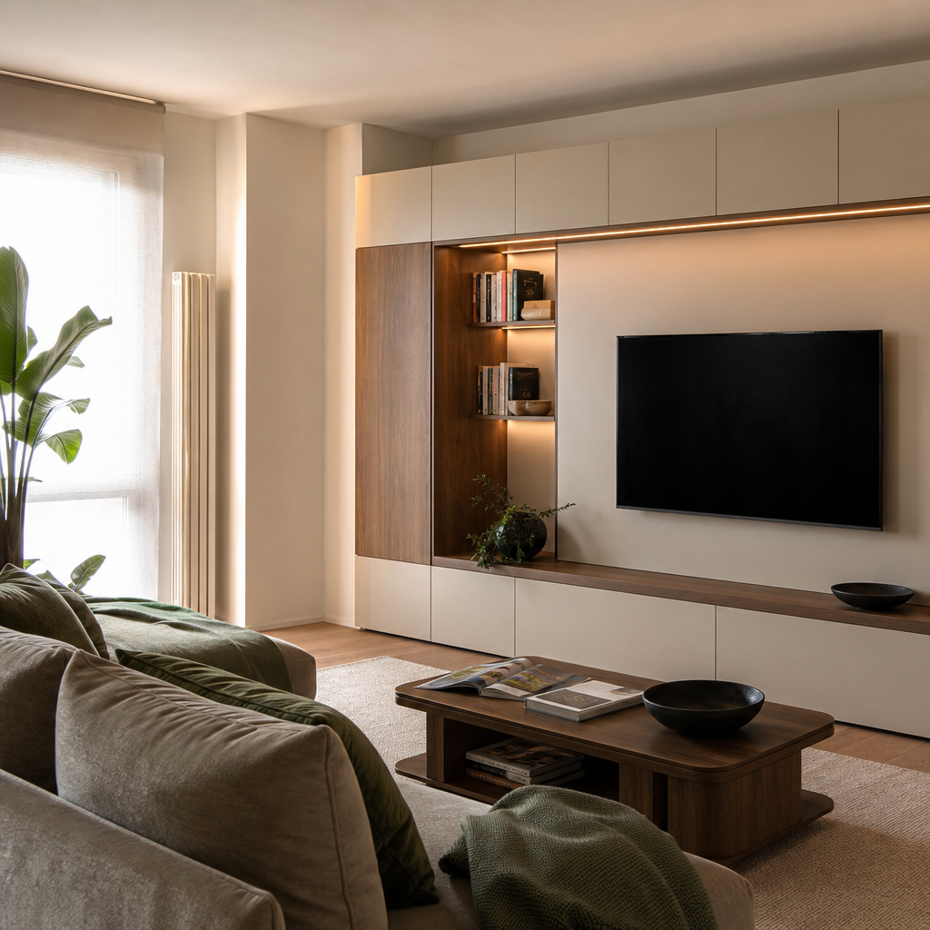 Parete TV compatta per appartamento Noce Canapa 2
