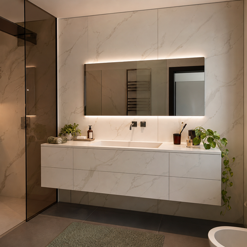 Parete bagno effetto marmo HPL Chiaro 1