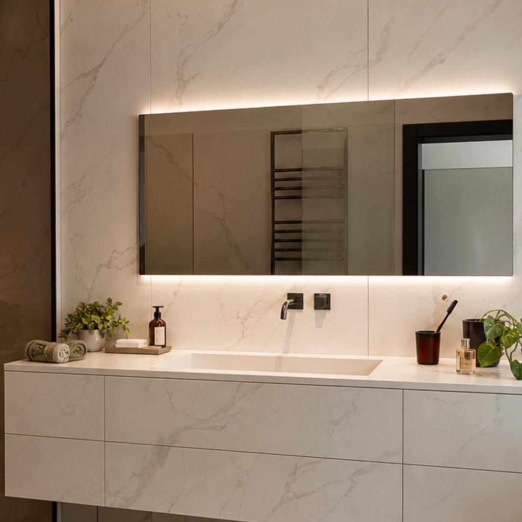 Parete bagno effetto marmo HPL Chiaro 4