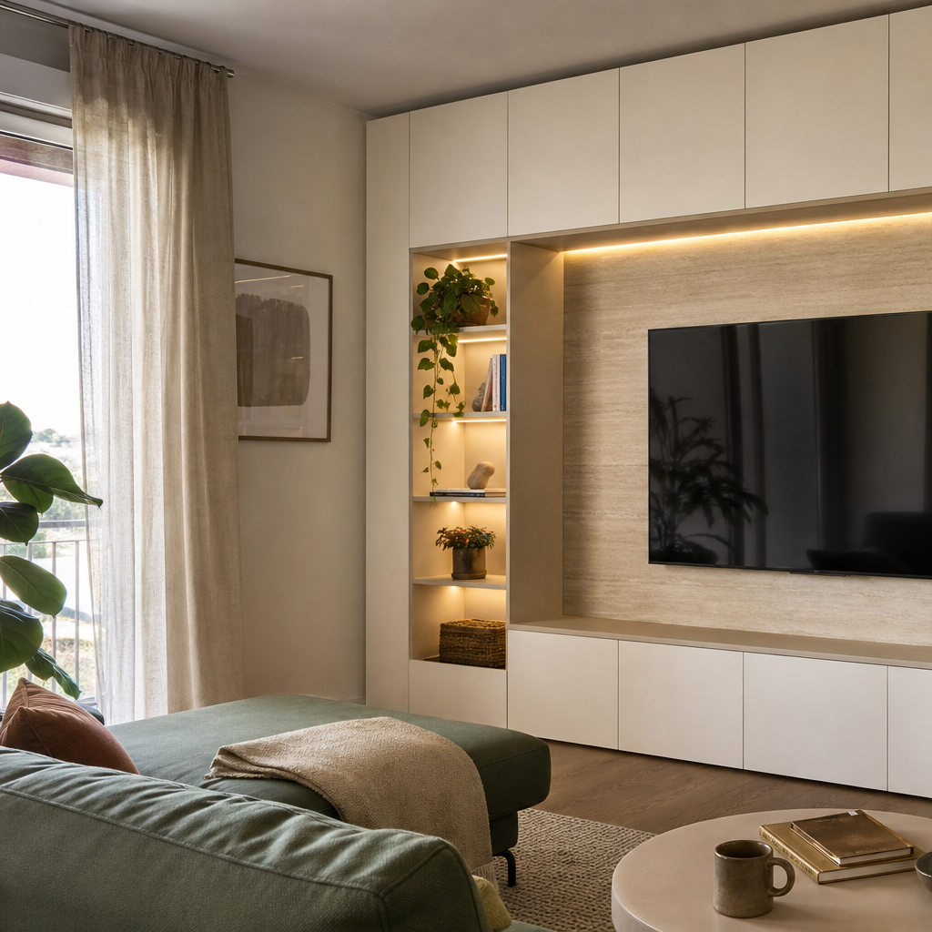Parete TV compatta per appartamento Travertino Chiaro 2