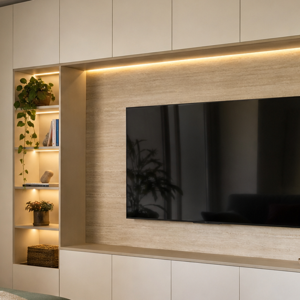 Parete TV compatta per appartamento Travertino Chiaro 4