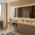 Parete bagno effetto travertino Marmo Specchio 1