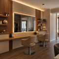 Parete salone bellezza con specchio Noce LED 1