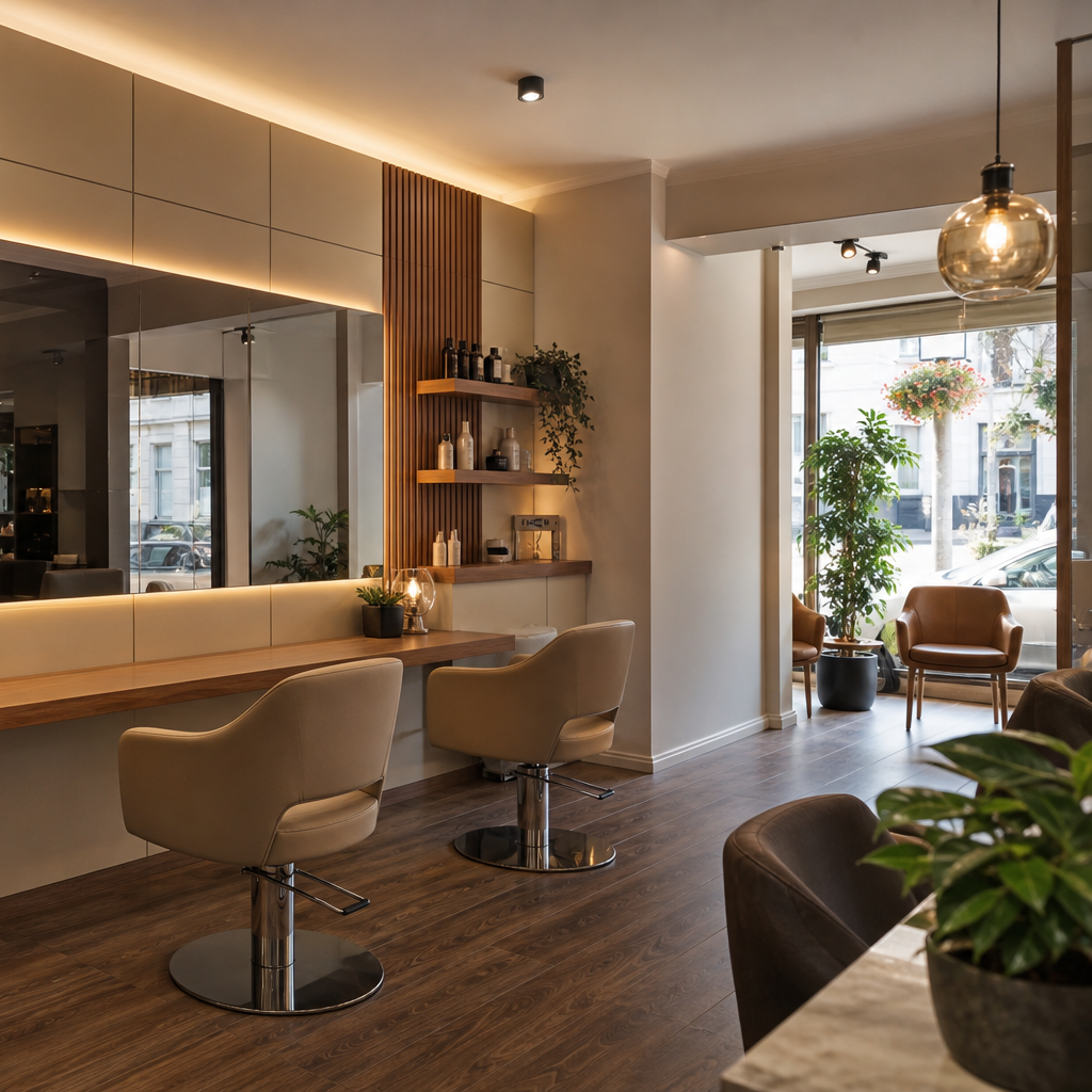 Parete salone bellezza con specchio Noce LED 3