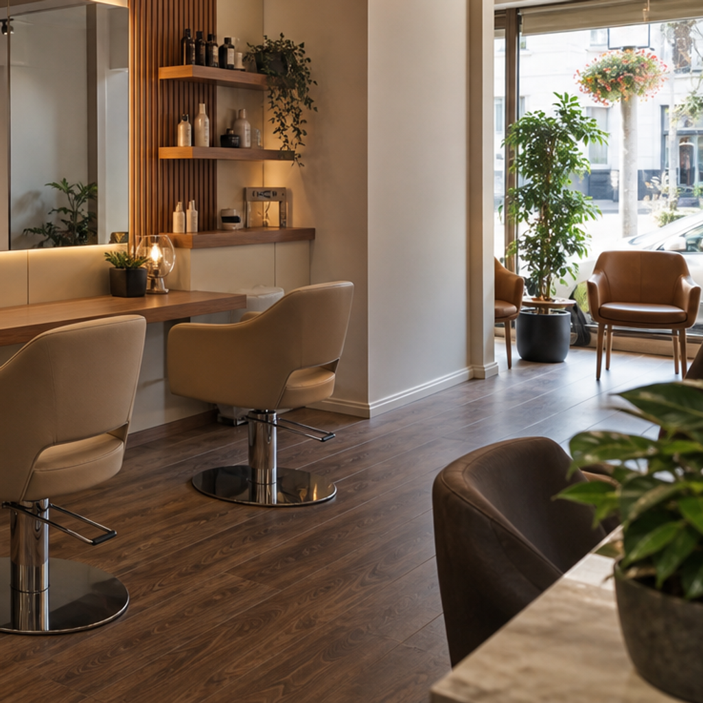 Parete salone bellezza con specchio Noce LED 5