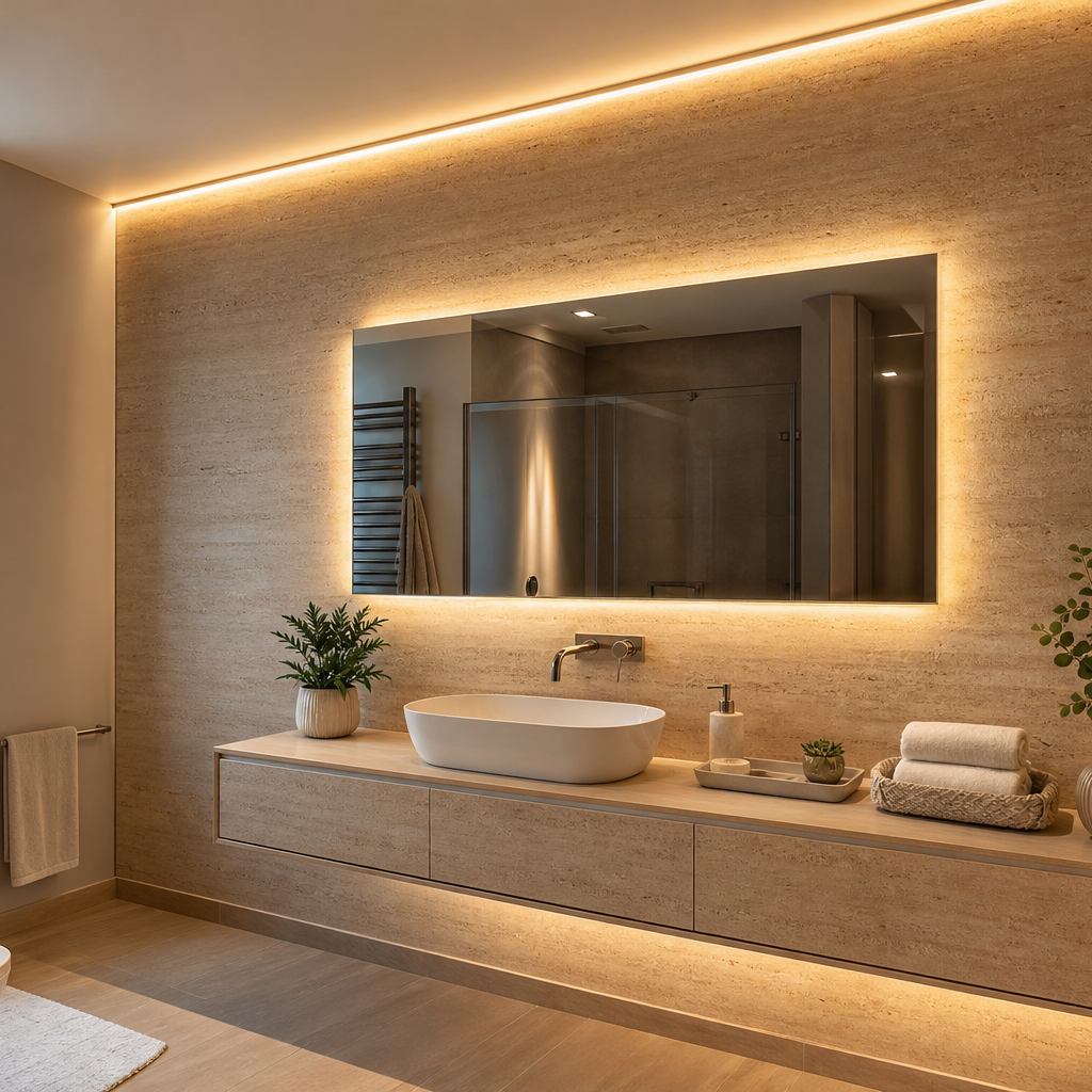 Parete bagno effetto travertino Travertino LED 1