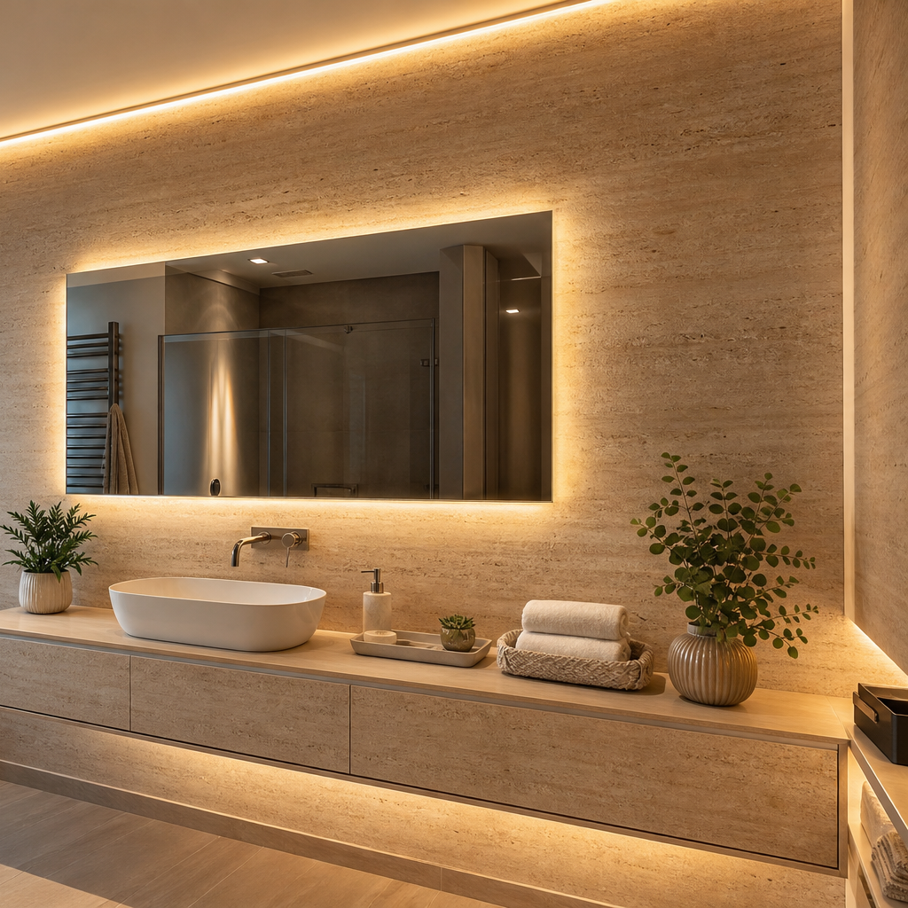 Parete bagno effetto travertino Travertino LED 3
