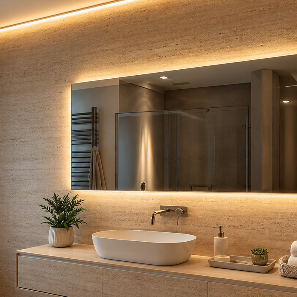 Parete bagno effetto travertino Travertino LED 4