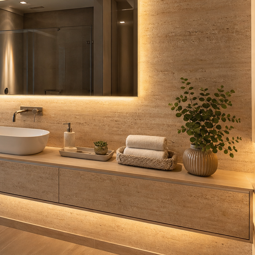 Parete bagno effetto travertino Travertino LED 5