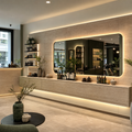 Parete salone bellezza con specchio Travertino HPL 1