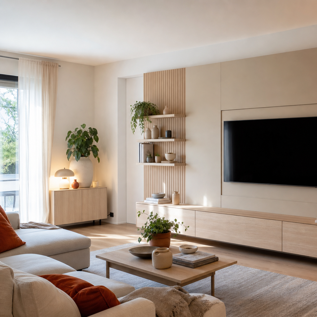 Parete soggiorno con LED laterale Rovere Sabbia 2
