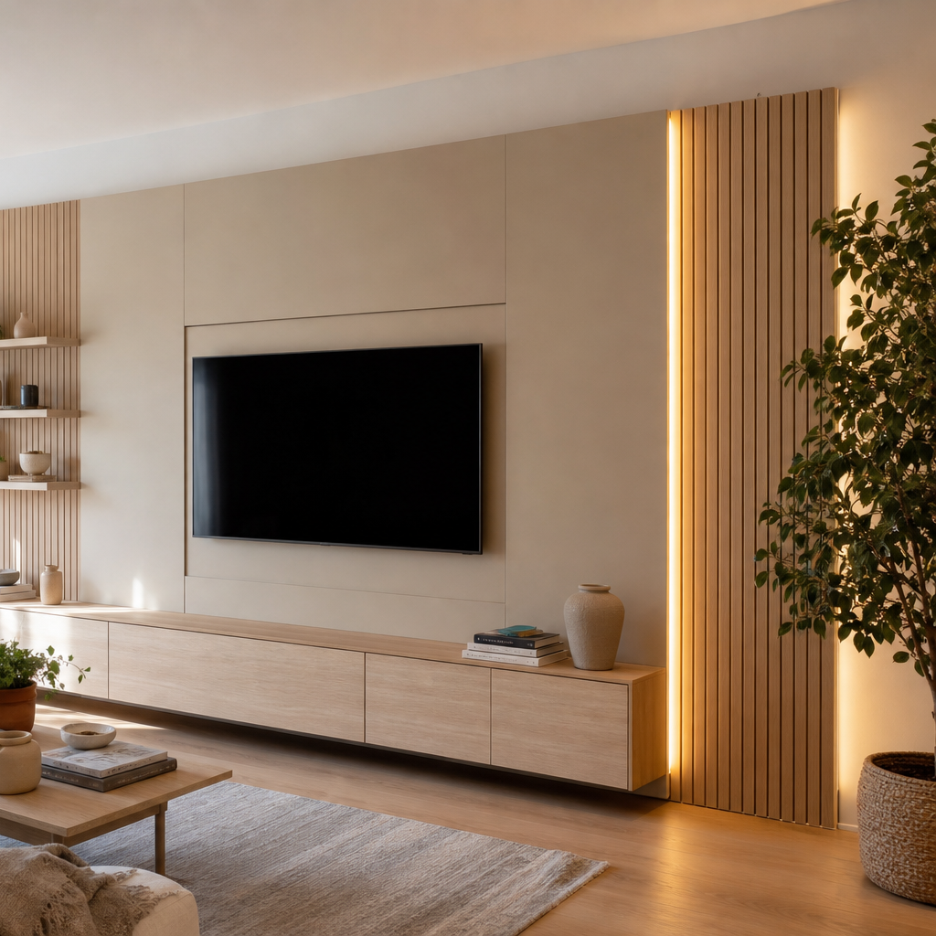 Parete soggiorno con LED laterale Rovere Sabbia 3