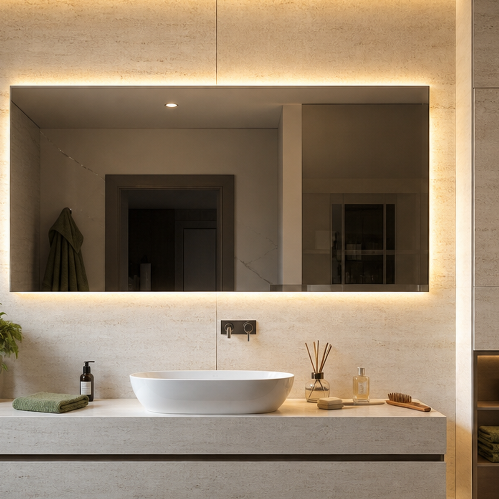 Parete bagno effetto travertino HPL Chiaro 4