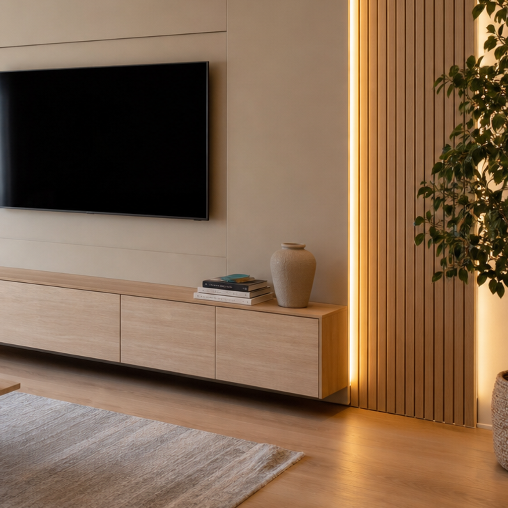 Parete soggiorno con LED laterale Rovere Sabbia 5