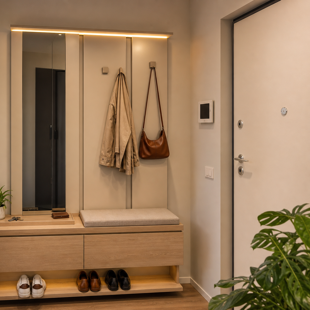 Parete ingresso con scarpiera Rovere Specchio 3