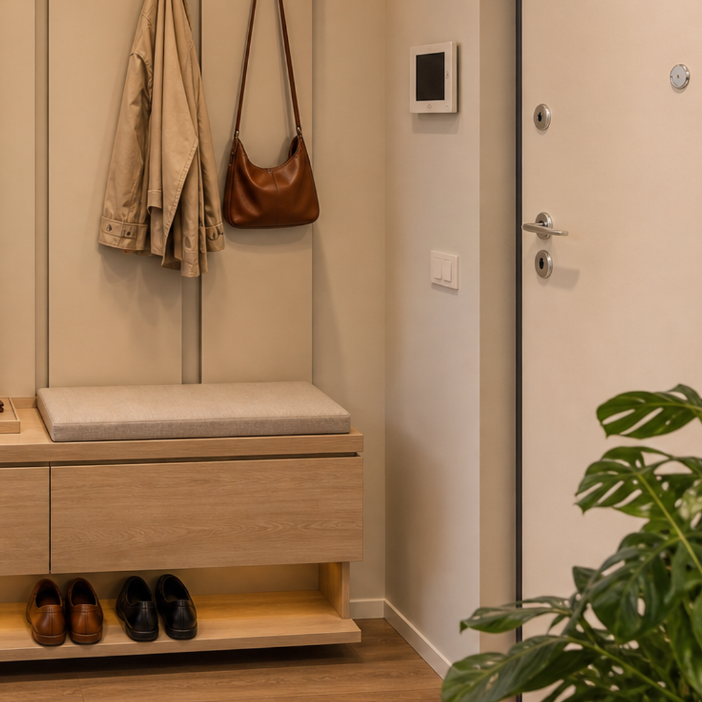 Parete ingresso con scarpiera Rovere Specchio 5