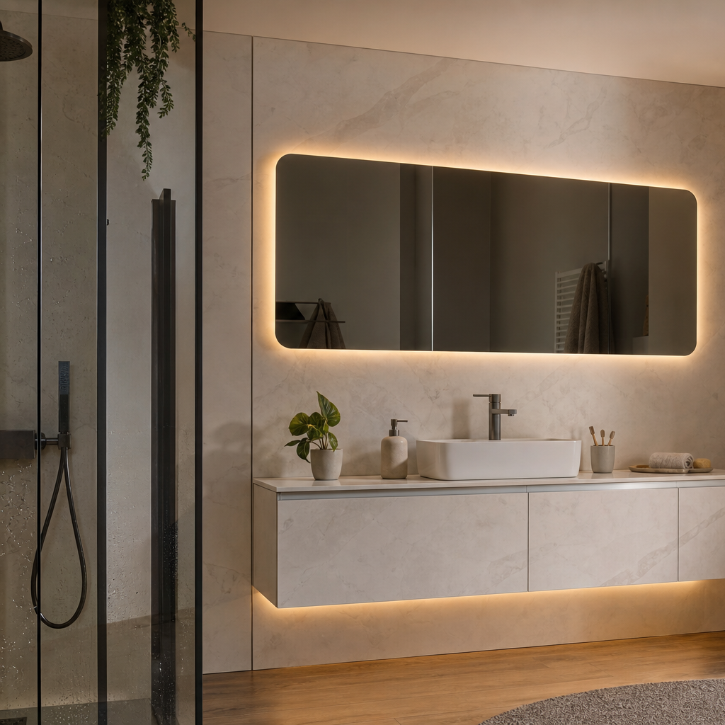Parete bagno con mobile sospeso Marmo Specchio 2