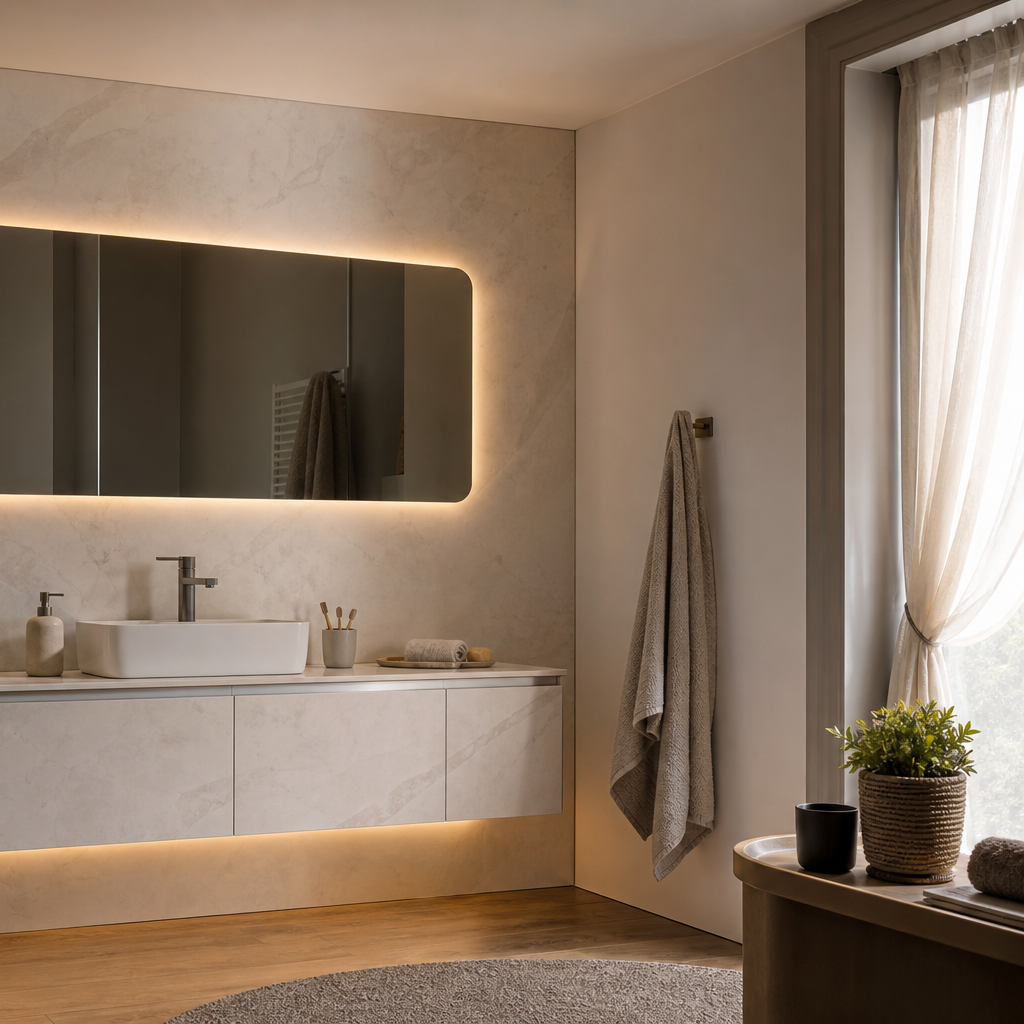 Parete bagno con mobile sospeso Marmo Specchio 3