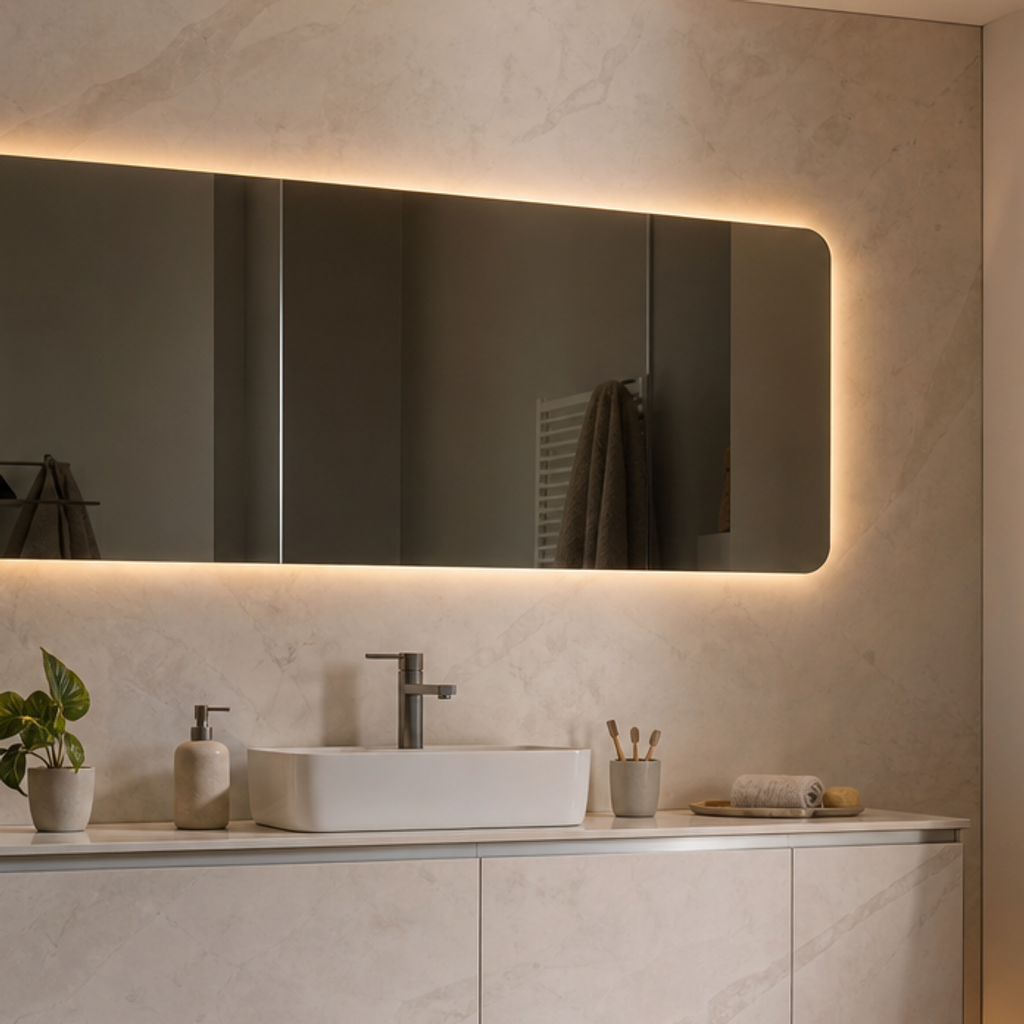 Parete bagno con mobile sospeso Marmo Specchio 4