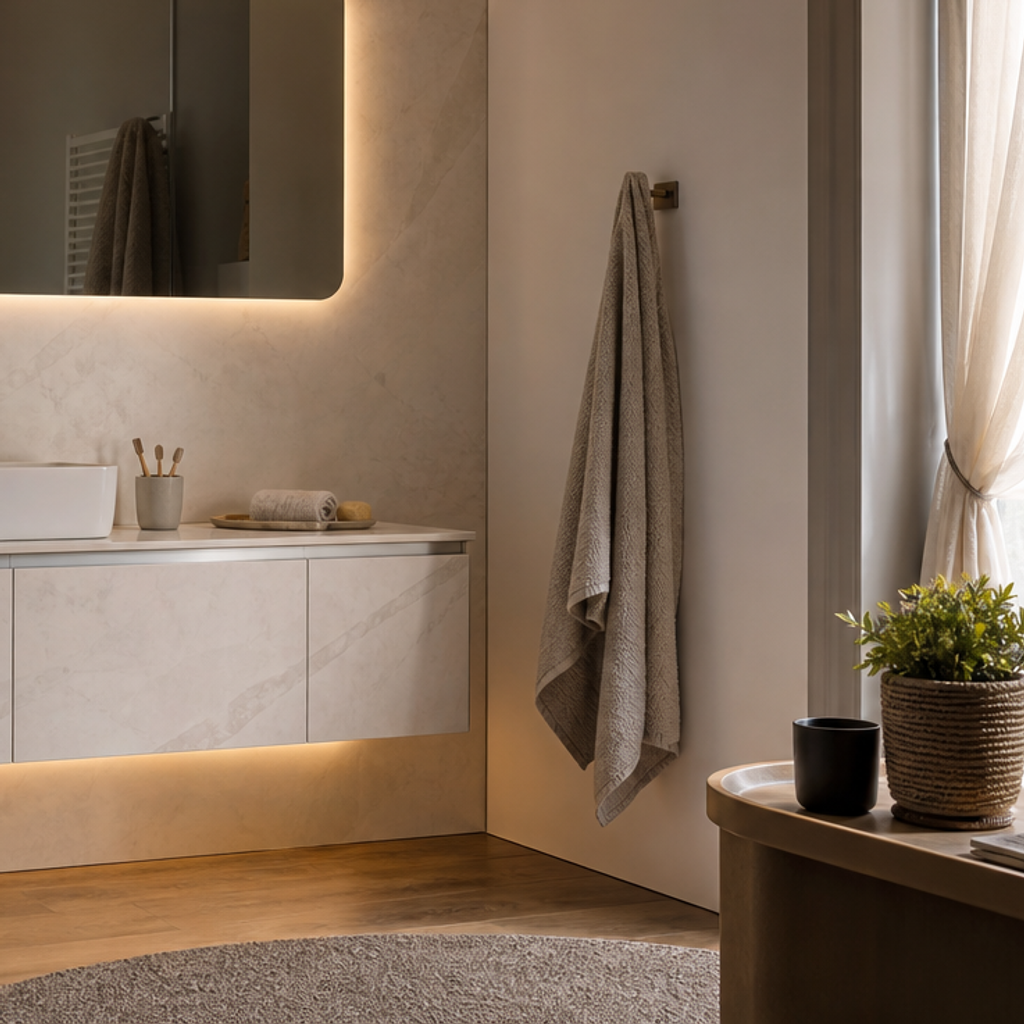 Parete bagno con mobile sospeso Marmo Specchio 5