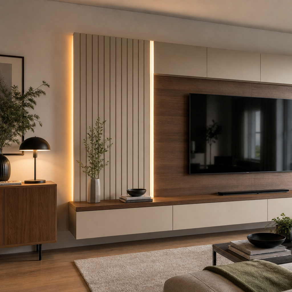 Parete soggiorno con LED laterale Noce Canapa 2